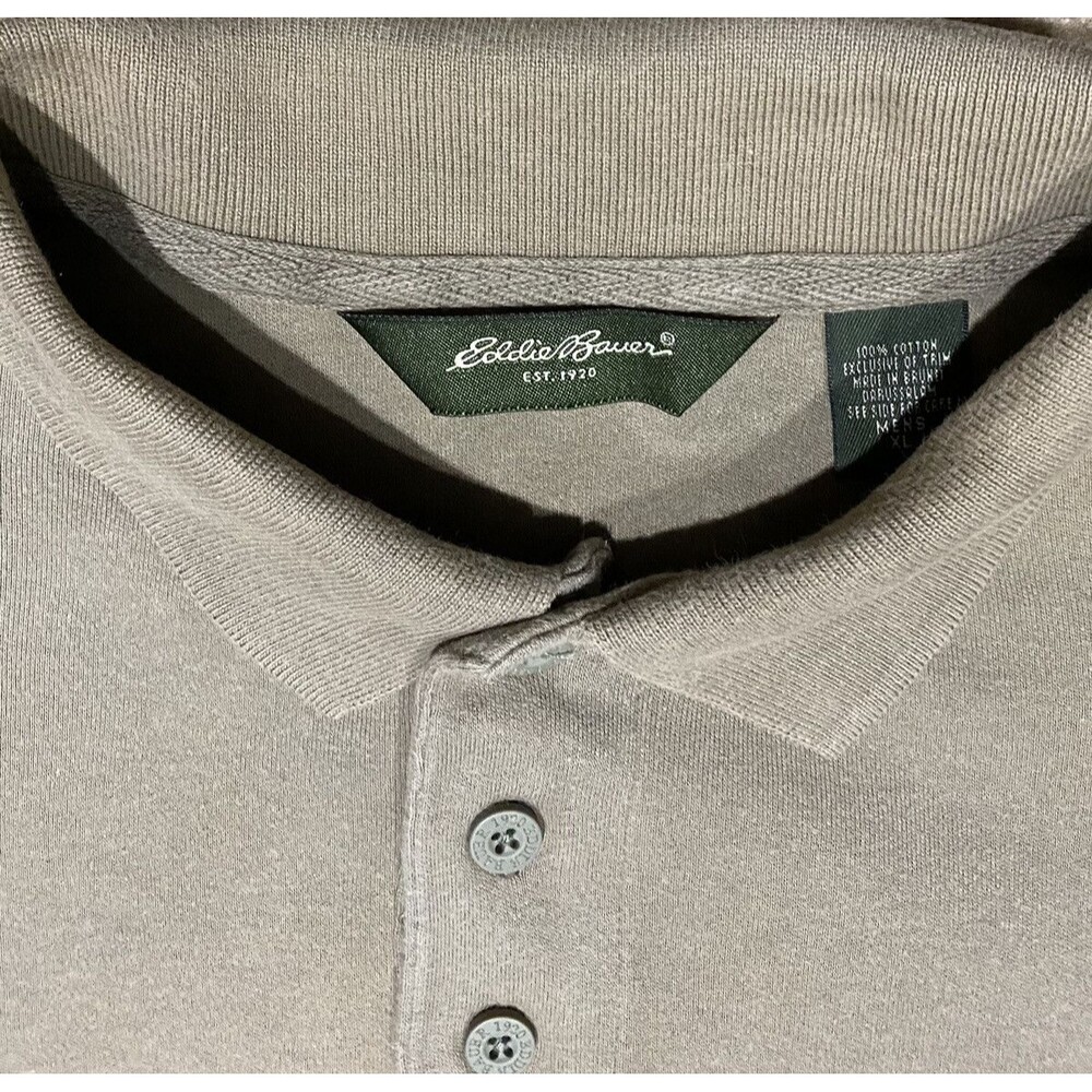 EDDIE BAUER Men XL Khaki Polo Shirt Classic Cotton Short Sleeve Casual Golf Tee